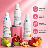 Consult Health ACV+ Super Cleanse apple cider vinegar liquid supplement by Dr. Terry Dubrow and Heather Dubrow with botanicals and fruit extracts for daily wellness.