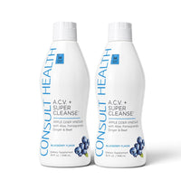 Consult Health ACV+ Super Cleanse apple cider vinegar liquid supplement by Dr. Terry Dubrow and Heather Dubrow with botanicals and fruit extracts for daily wellness.
