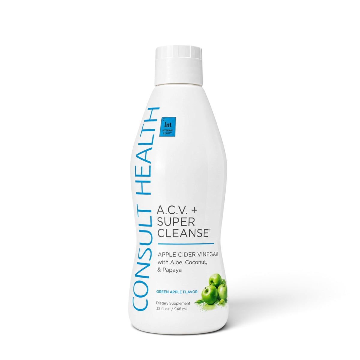 Consult Health ACV+ Super Cleanse apple cider vinegar liquid supplement by Dr. Terry Dubrow and Heather Dubrow with botanicals and fruit extracts for daily wellness.
