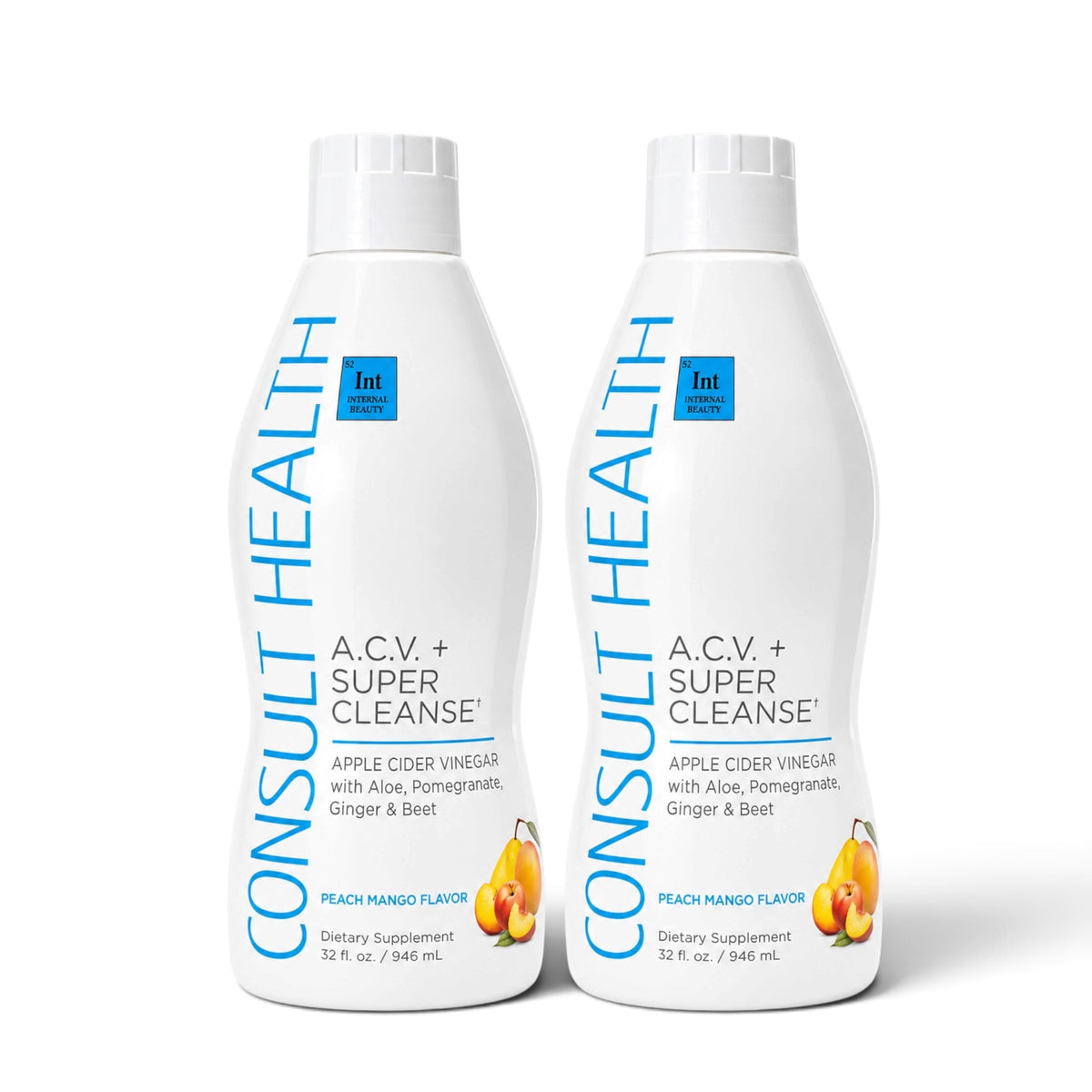 Consult Health ACV+ Super Cleanse apple cider vinegar liquid supplement by Dr. Terry Dubrow and Heather Dubrow with botanicals and fruit extracts for daily wellness.
