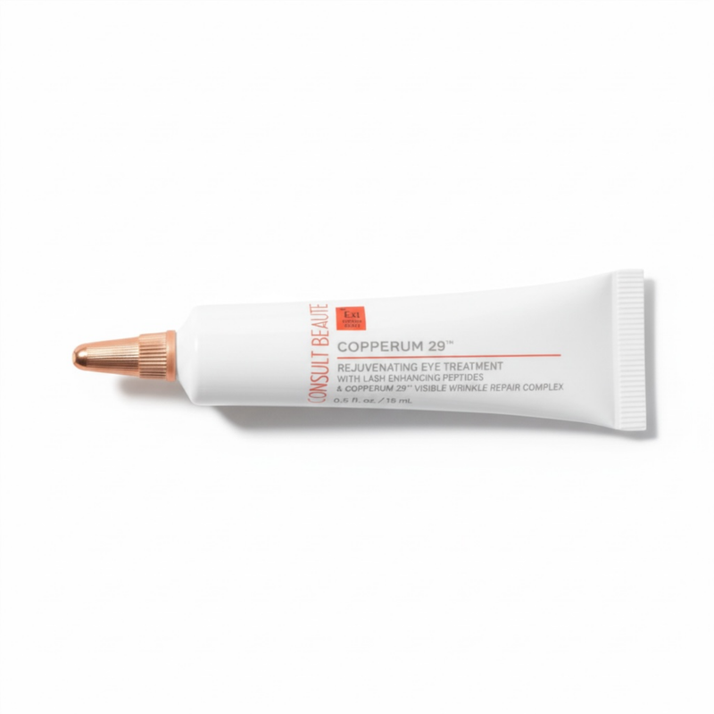 Copperum 29 eye treatment tube on a white background.  Copper.  Lash Enhancing Peptides.  Consult Beaute by Dr Terry Dubrow and Heather Dubrow.
