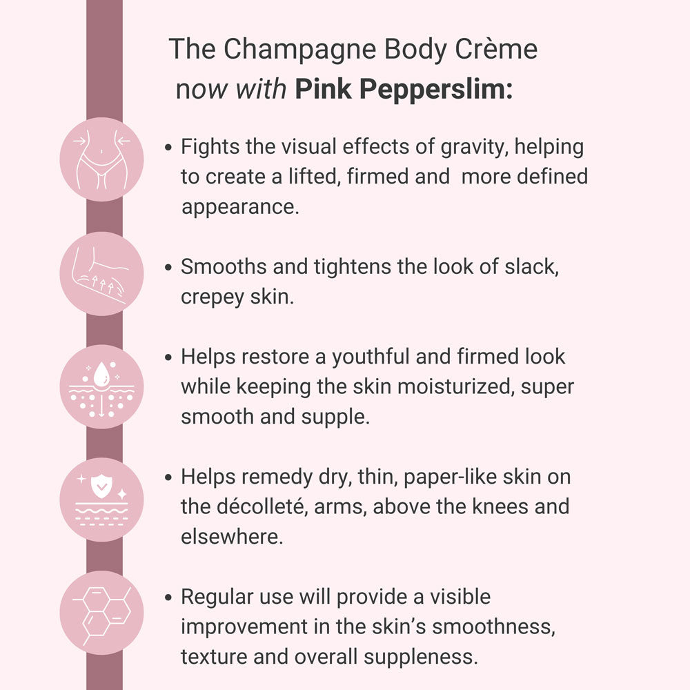 Firming Body Crème by Dr Terry Dubrow and Heather Dubrow.  Original.  Rose.  Vanilla.  Santal.  Unscented.  Singles and Duos.  Buy More Save More.  Lifting Firming Body Cream.  Pink Pepperslim.  Before and After.  Visible Results.  Sculpt and Contour the body with new elasticity and hydration.  Erase Crepiness.  Slimming Effect.  