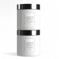 Two bottles of Champagne Beaute Lift Firming Body Creme on a white background.Firming Body Crème by Dr Terry Dubrow and Heather Dubrow.  Original.  Rose.  Vanilla.  Santal.  Unscented.  Singles and Duos.  Buy More Save More.  Lifting Firming Body Cream.  Pink Pepperslim.  Before and After.  Visible Results.  Sculpt and Contour the body with new elasticity and hydration.  Erase Crepiness.  Slimming Effect.  