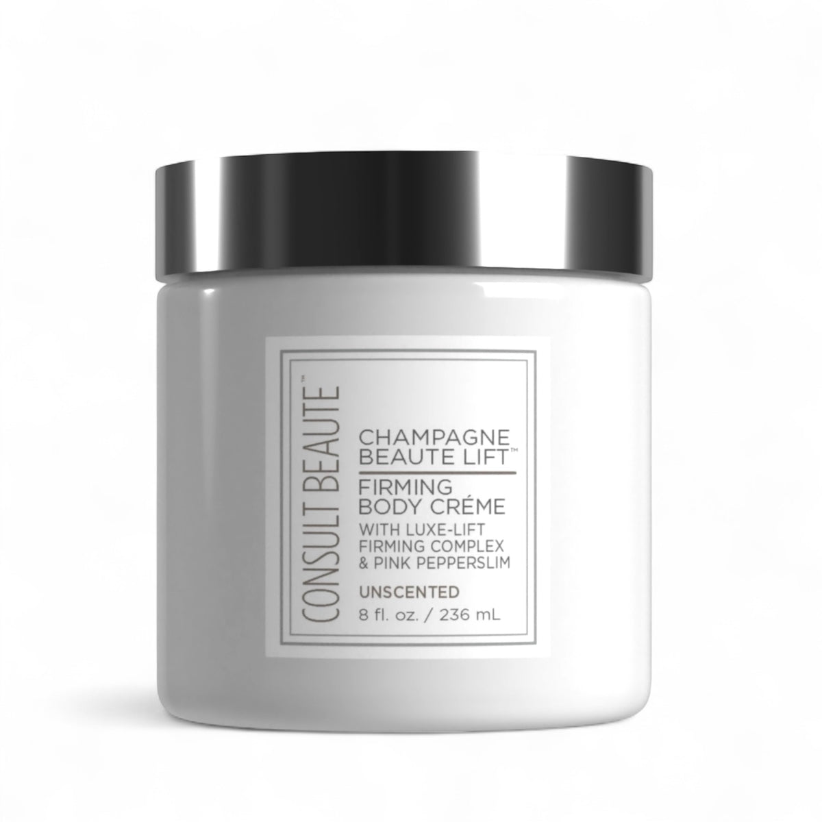 White jar of Firming Body Crème with black cap on a white background.Firming Body Crème by Dr Terry Dubrow and Heather Dubrow.  Original.  Rose.  Vanilla.  Santal.  Unscented.  Singles and Duos.  Buy More Save More.  Lifting Firming Body Cream.  Pink Pepperslim.  Before and After.  Visible Results.  Sculpt and Contour the body with new elasticity and hydration.  Erase Crepiness.  Slimming Effect.  