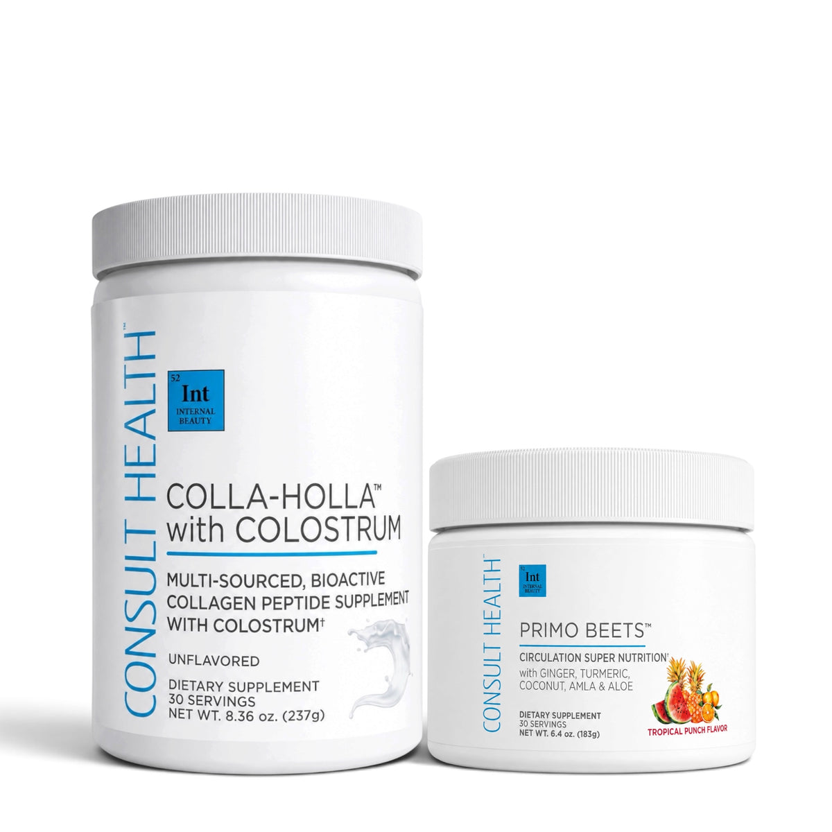 Consult Health Colla Holla™ with Colostrum + Primo Beets Duo to support collagen, skin hydration, healthy circulation, energy and everyday wellness.