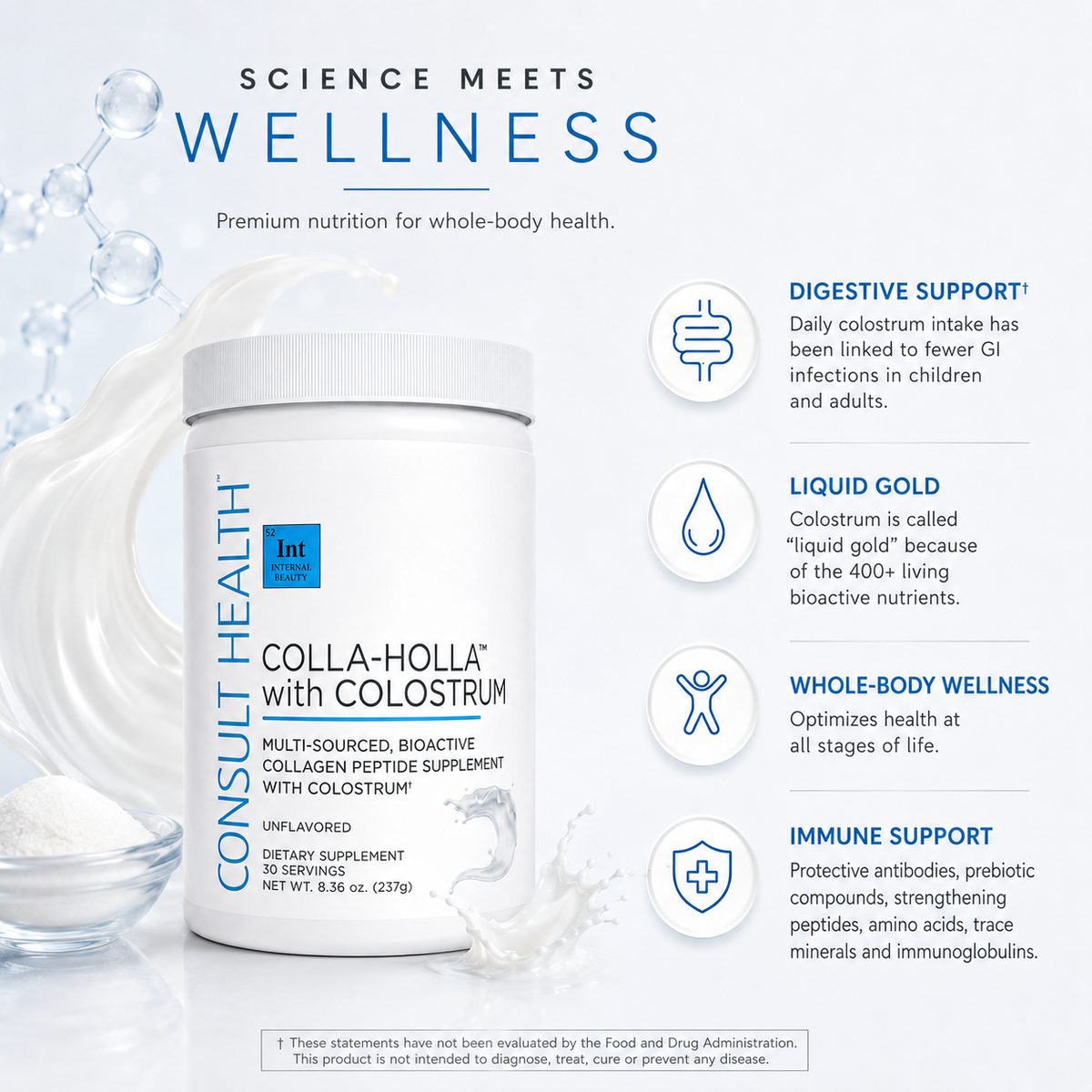 Consult Health Colla Holla collagen supplement to support healthy-looking skin, hair and nails while promoting joint health, mobility and overall wellness.