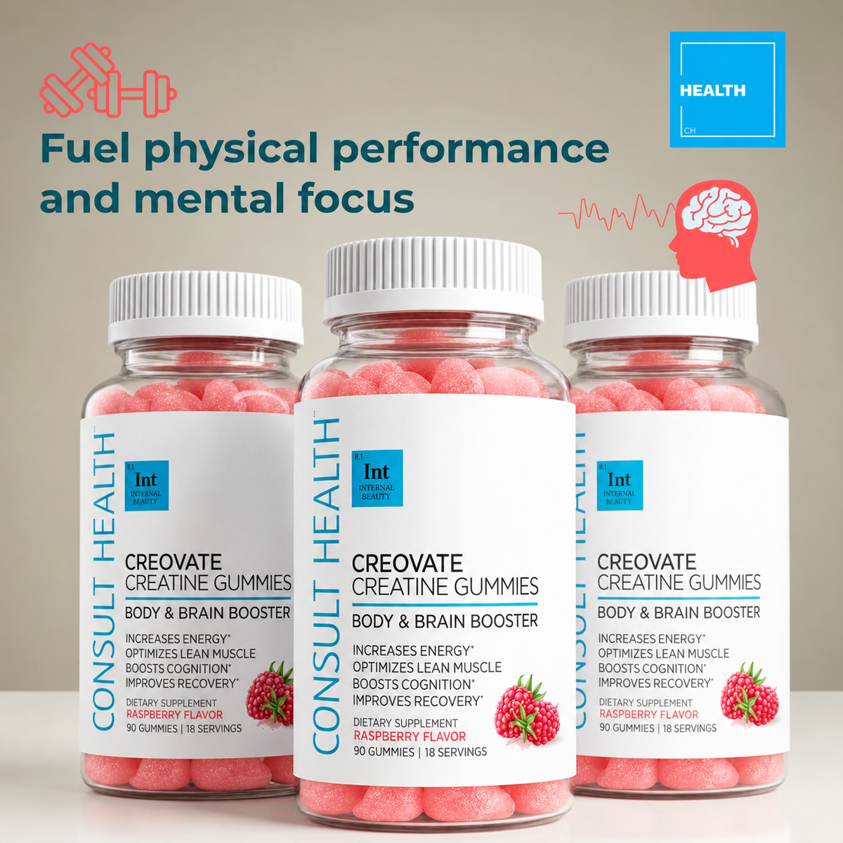 Consult Health Creovate™ Creatine Gummies for convenient daily creatine support, muscle performance, strength, energy and active lifestyle wellness.