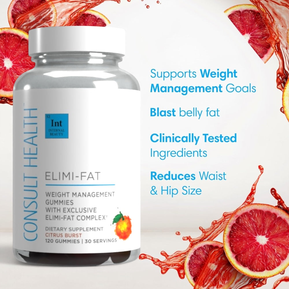 Consult Health Elimi-Fat Gummies for convenient daily healthy weight management support, metabolism and wellness as part of a balanced lifestyle.