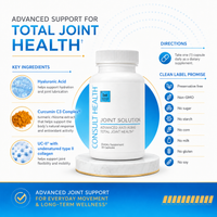 Consult Health's Joint Solution joint support supplement bottle designed to promote healthy joints, cartilage, flexibility, mobility, and everyday comfort.