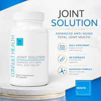 Consult Health's Joint Solution joint support supplement bottle designed to promote healthy joints, cartilage, flexibility, mobility, and everyday comfort.