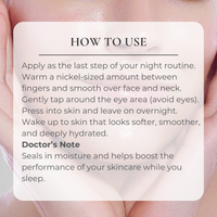 Instructions for using a skincare product with a close-up of skin.