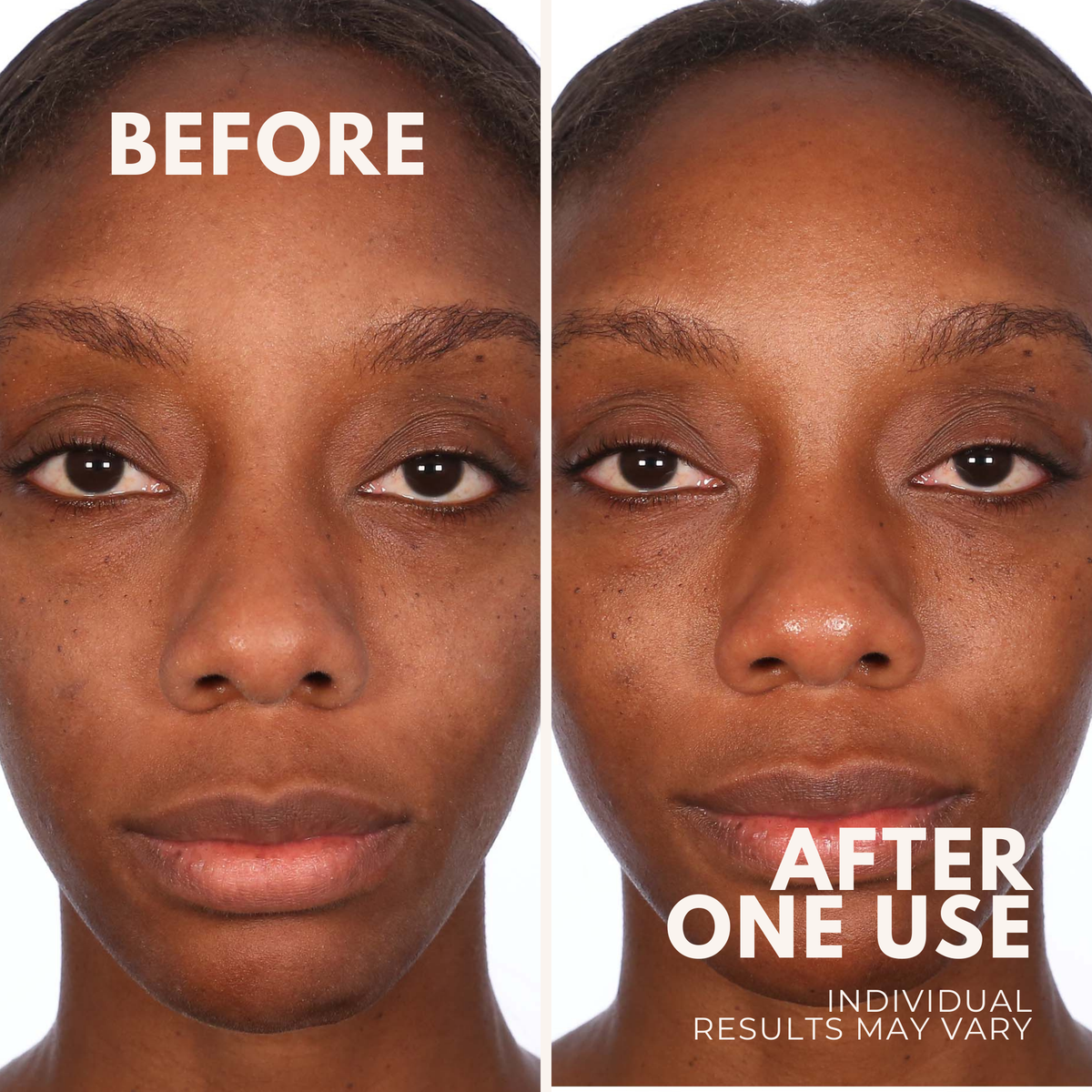 Before and after comparison of a woman's face with text indicating 'Before' and 'After One Use'.