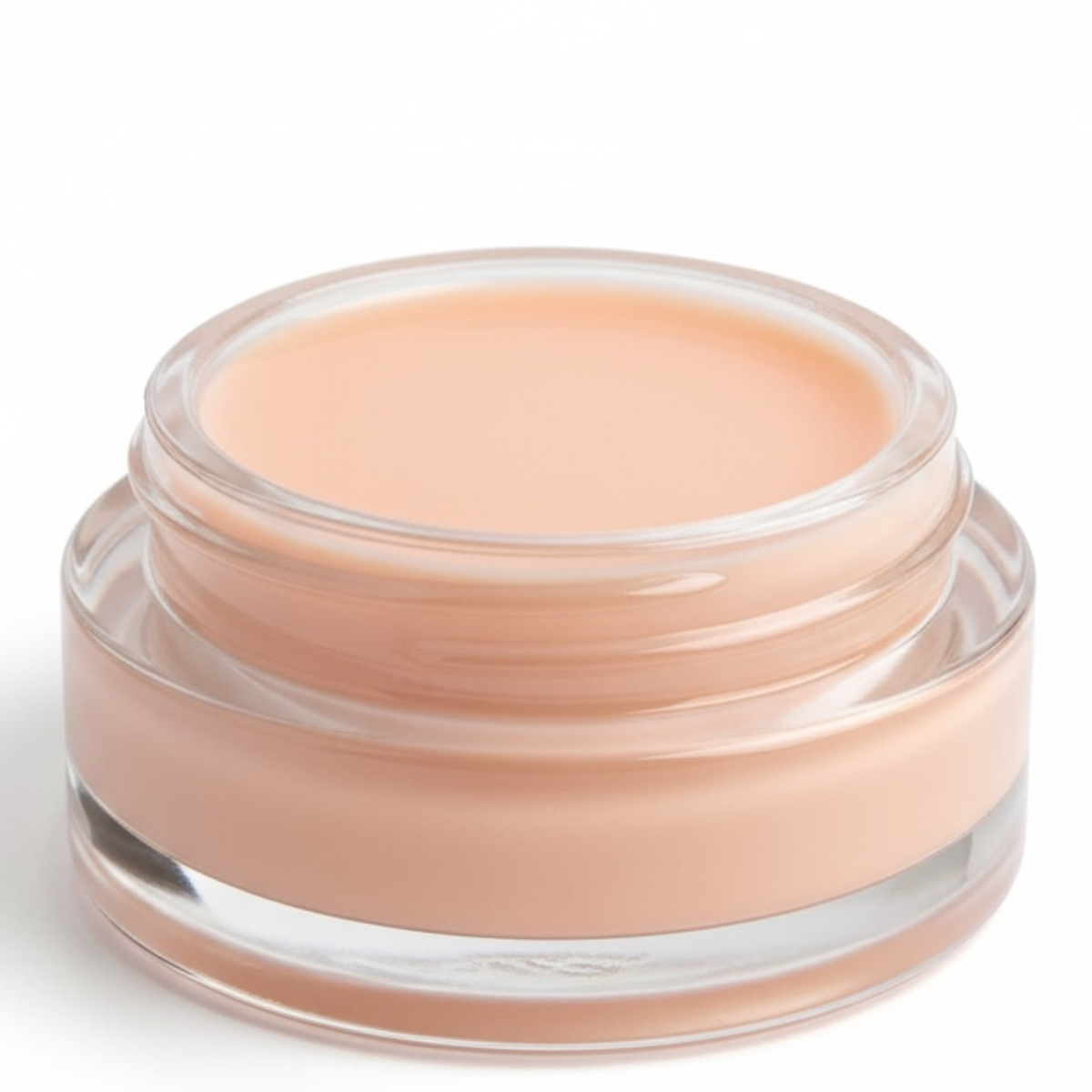 Jar of beige cream on a white background