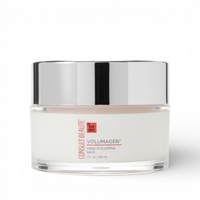 Skincare balm jar with silver lid on a white background