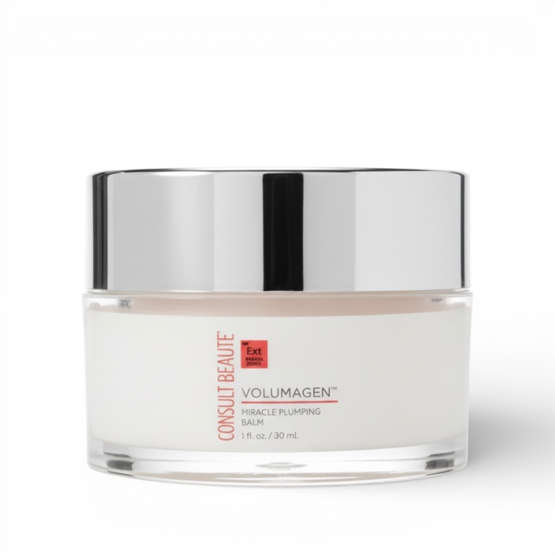 Skincare balm jar with silver lid on a white background