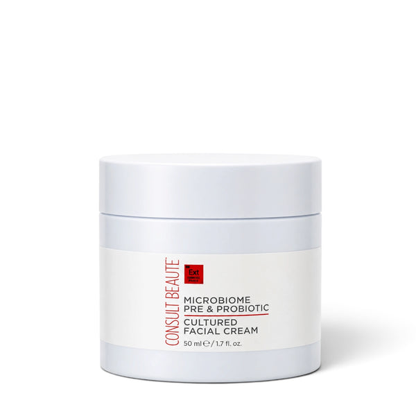 Consult Beaute Microbiome Pre-Probiotic Cultured Facial Cream with prebiotic and probiotic skincare to hydrate, support the moisture barrier and promote balanced, smooth, radiant-looking skin.
