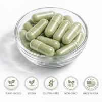 Glass bowl filled with green capsules on a white background, with certification icons below.  Nature's Treasure Vegetables + Daily Food Supplement.  Consult Health by Dr Terry Dubrow and Heather Dubrow.  