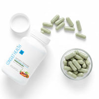 Supplement bottle with capsules on a white background.  Nature's Treasure Vegetables + Daily Food Supplement.  Consult Health by Dr Terry Dubrow and Heather Dubrow.  