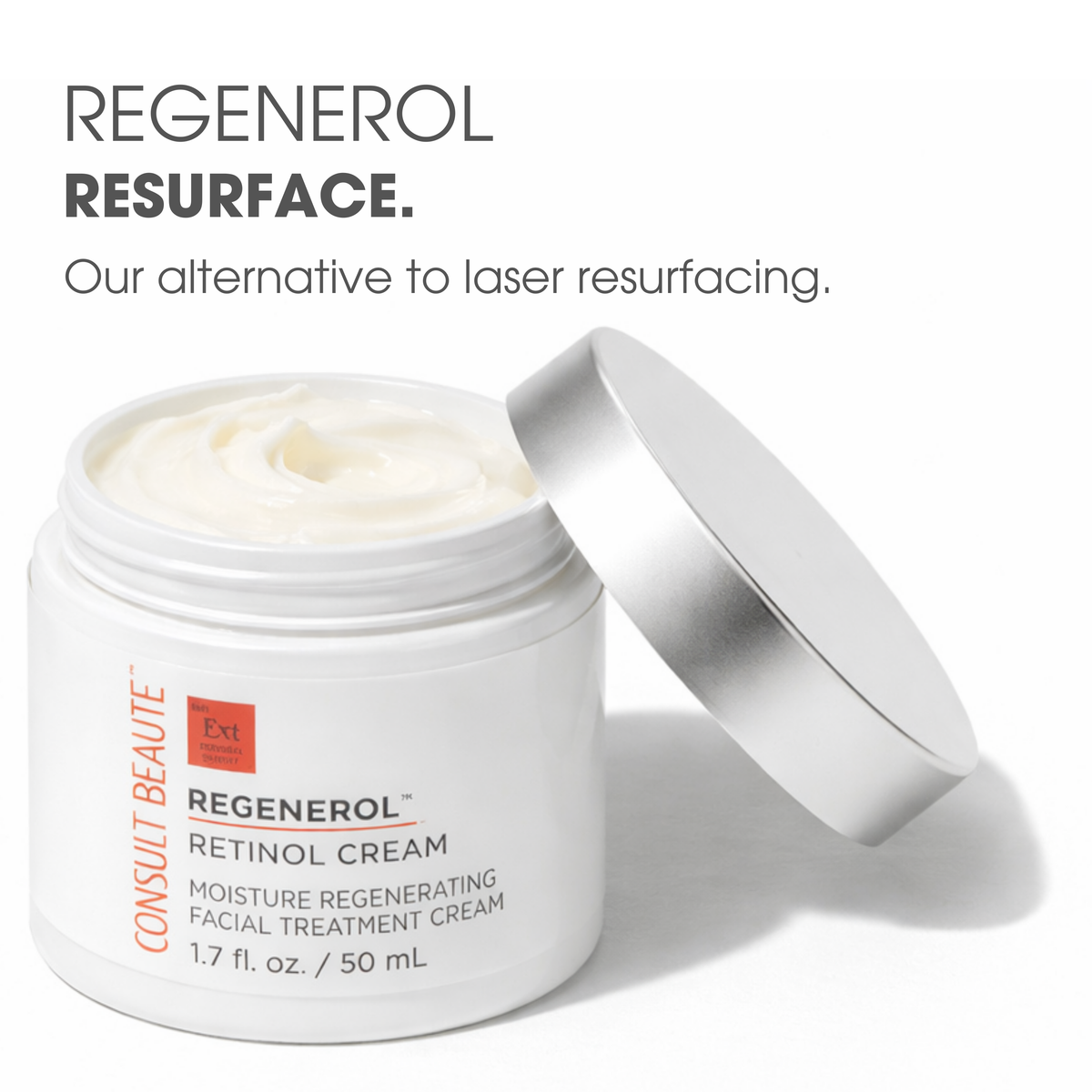 Regenerol Retinol Cream jar with open lid on a white background