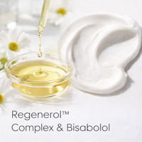 Glass bowl with yellow liquid, dropper, and white cream on a light background with 'Regenerol' text.