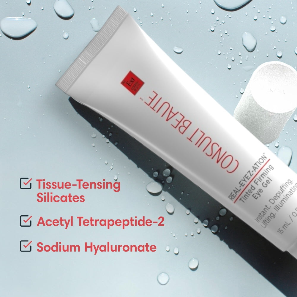Consult Beaute REAL-EYEZ-ATION Tinted Firming Eye Gel to visibly lift, tighten and smooth the eye area while helping reduce the look of puffiness and shadows.