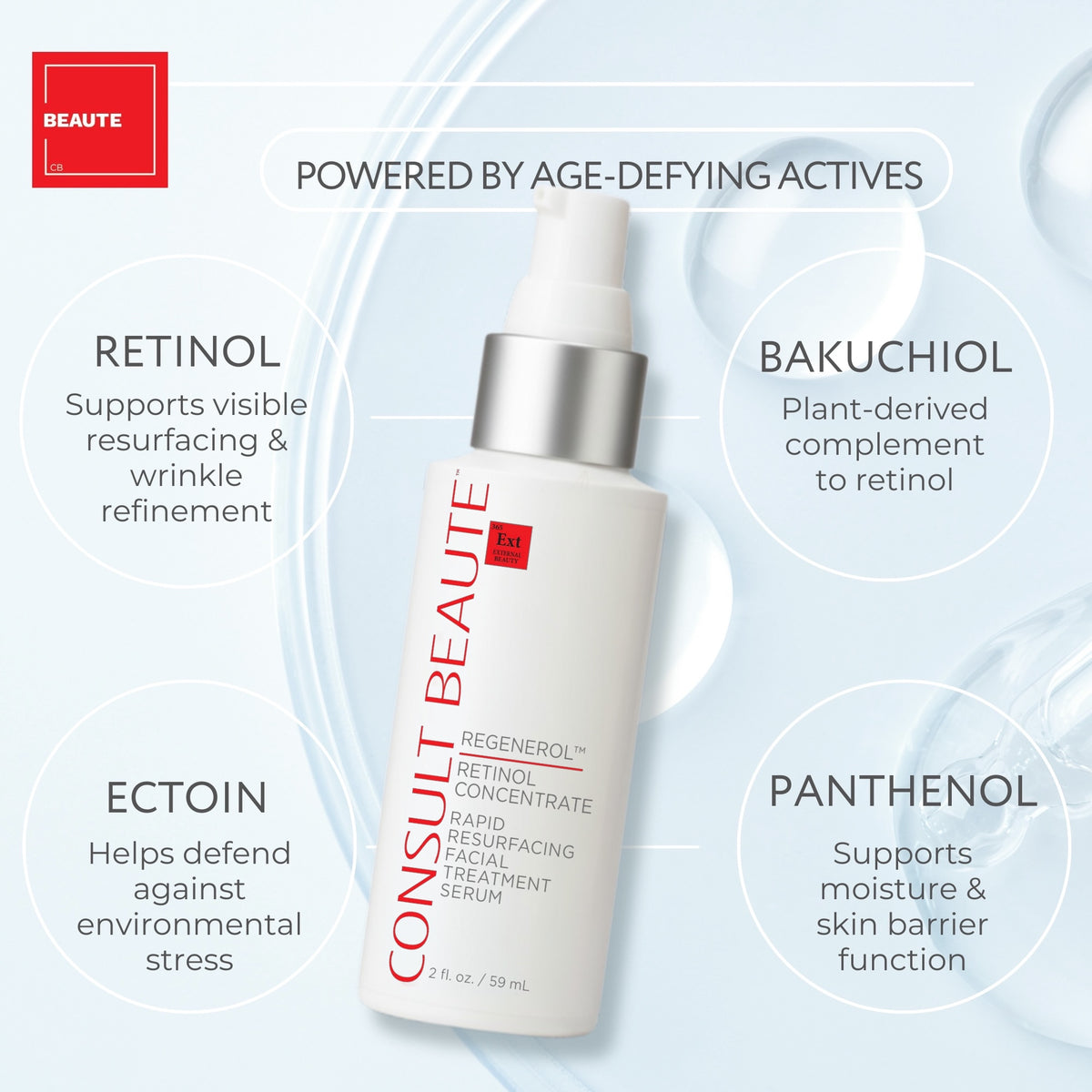 Consult Beaute Regenerol Retinol Concentrate Repid Resurfacing Facial Treatment Serum.  Consult Beaute by Dr Terry Dubrow and Heather Dubrow. 