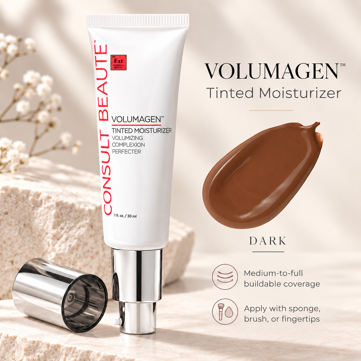 Give your complexion the look of hydration, smoothness, and buildable coverage with Consult Beaute's Volumagen™ Tinted Moisturizer.