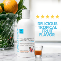 Vita Dynamics Liquid Multivitamin by Consult Health with Dr. Terry Dubrow and Heather Dubrow, a convenient liquid formula with essential vitamins and nutrients to support daily wellness and overall health.
