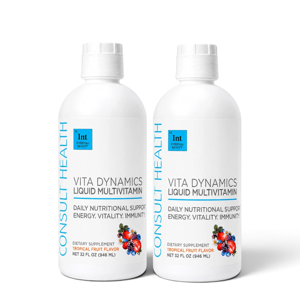 Vita Dynamics Liquid Multivitamin by Consult Health with Dr. Terry Dubrow and Heather Dubrow, a convenient liquid formula with essential vitamins and nutrients to support daily wellness and overall health.
