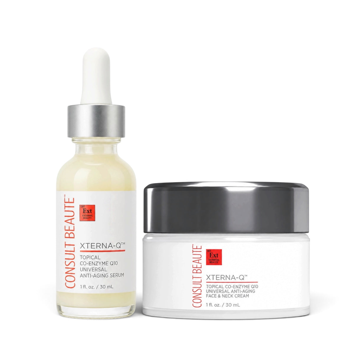 Consult Beaute XTERNA-Q™ CoQ10 Serum + Face & Neck Cream Duo to hydrate, support antioxidant defense and visibly firm, smooth and revitalize aging skin.

