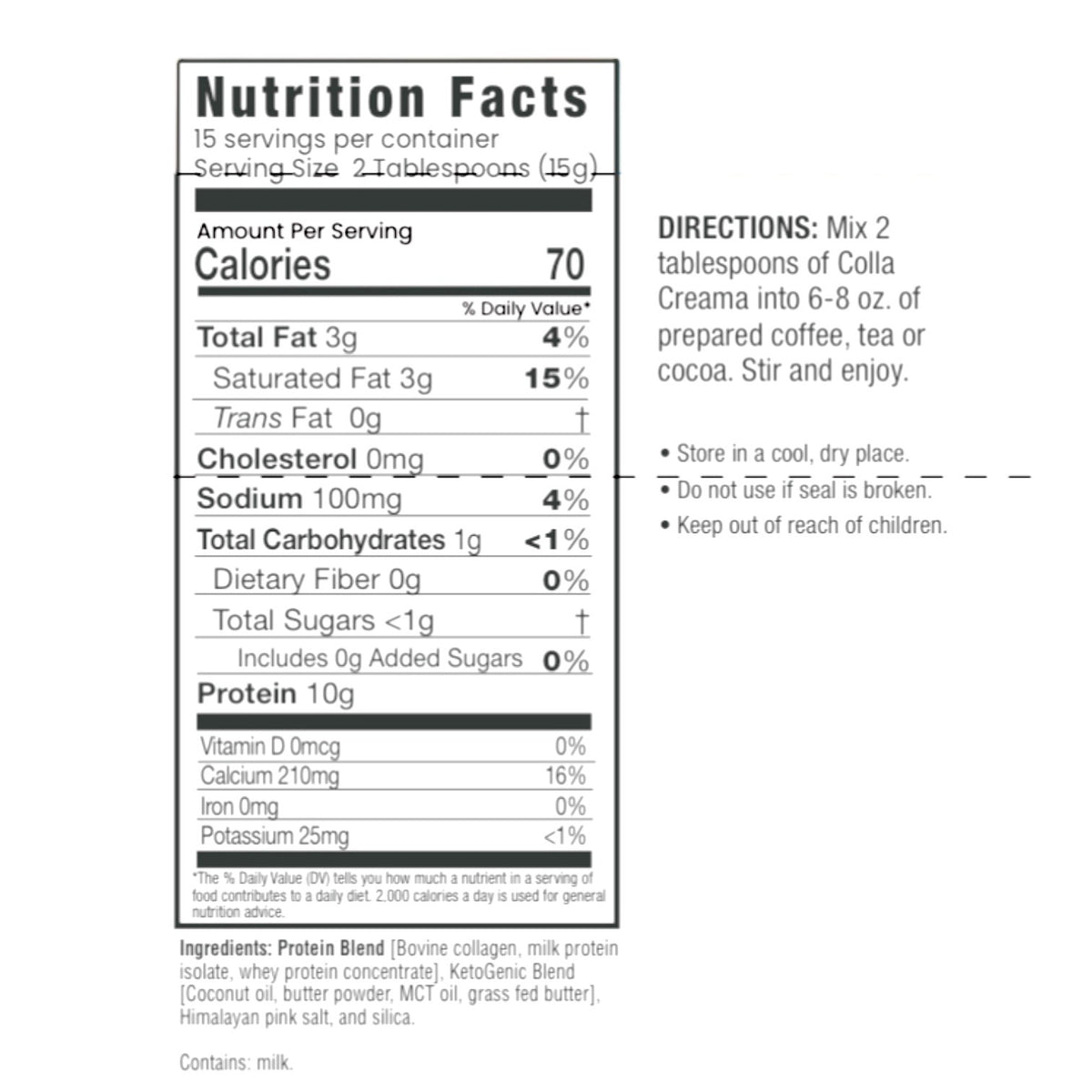 Colla-Creamer nutrition facts
